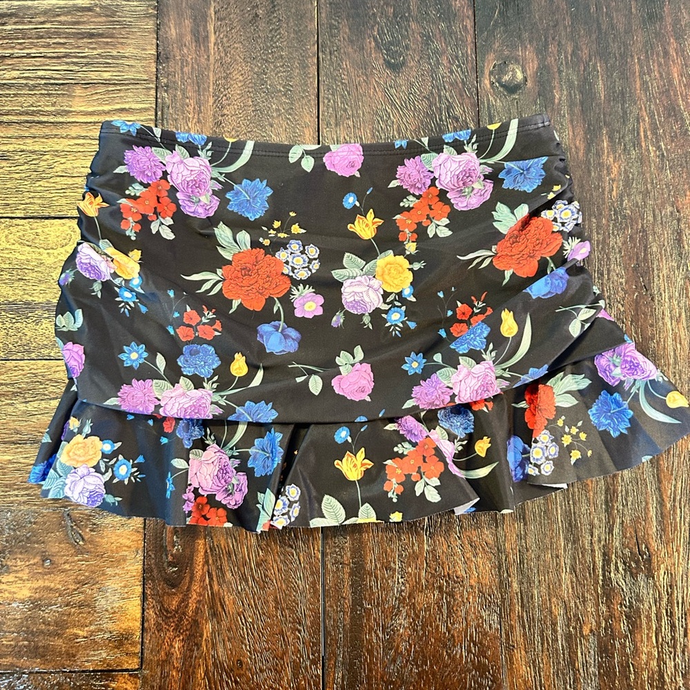 Black Floral Tummy Control Swim Skirt with Built in Bottoms